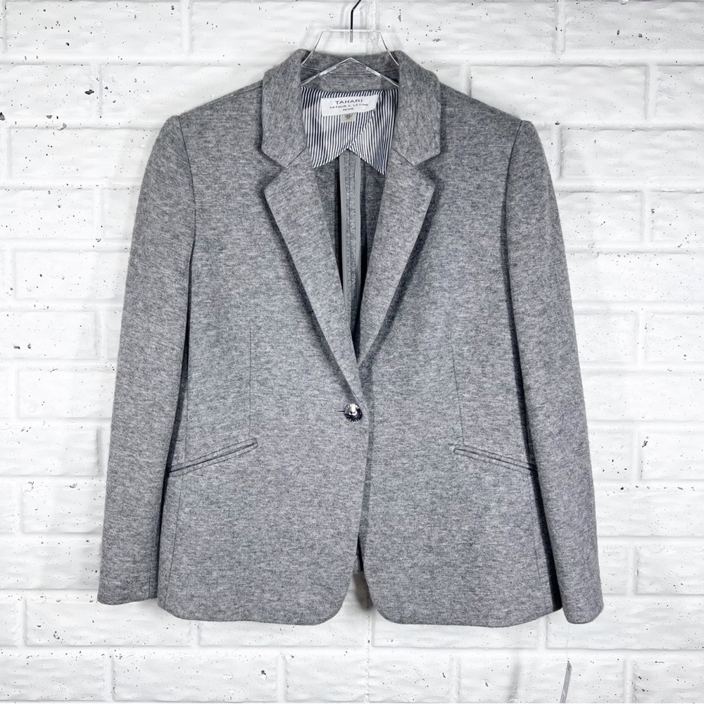 TAHARI 12 Petite Soft Thick Knit Grey Blazer | Single Button